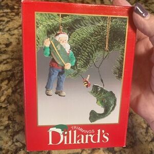 Dillard's Santa Fishing Ornament - Red and Green